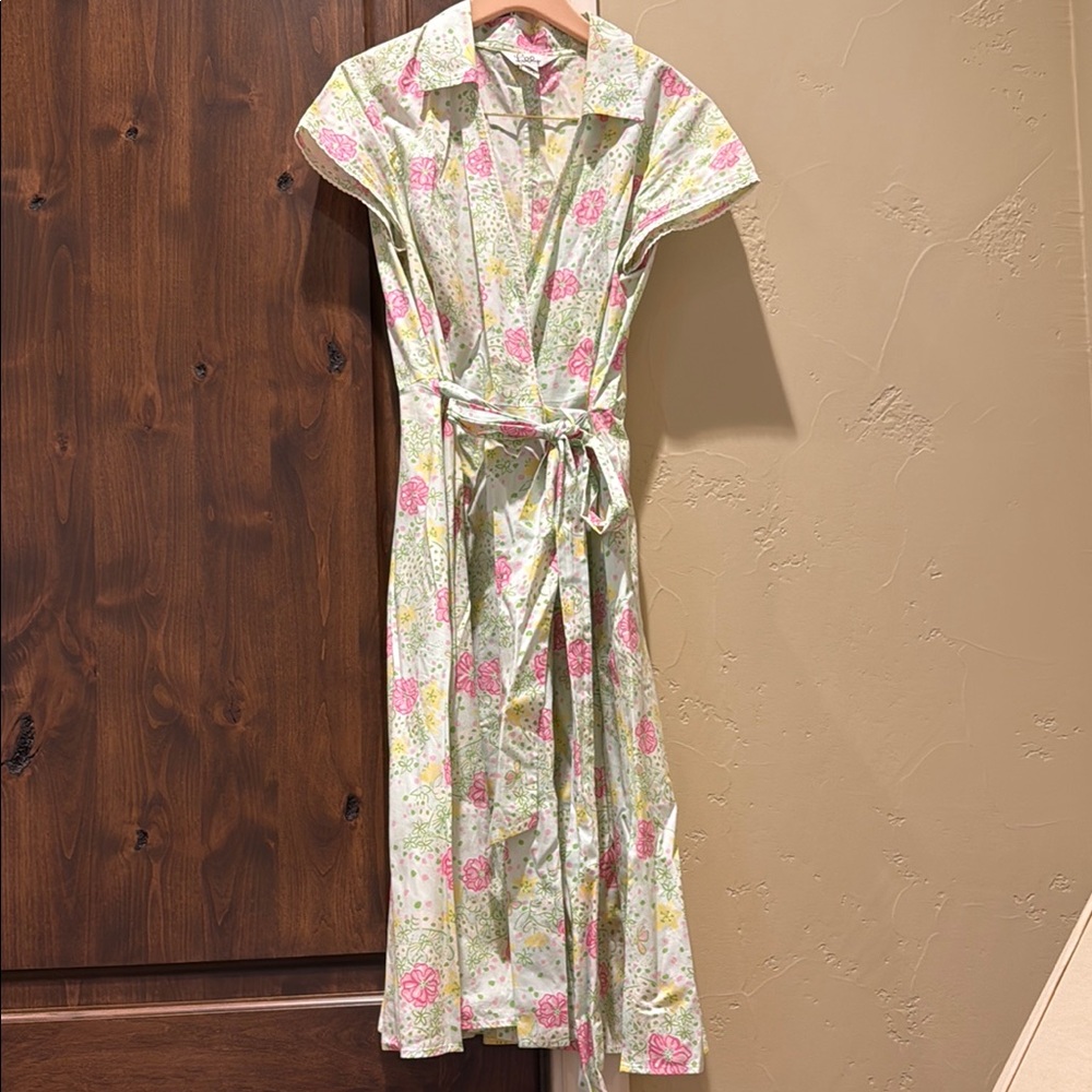 Lilly Pulitzer Pink and Green Midi Dress with Notched Collar